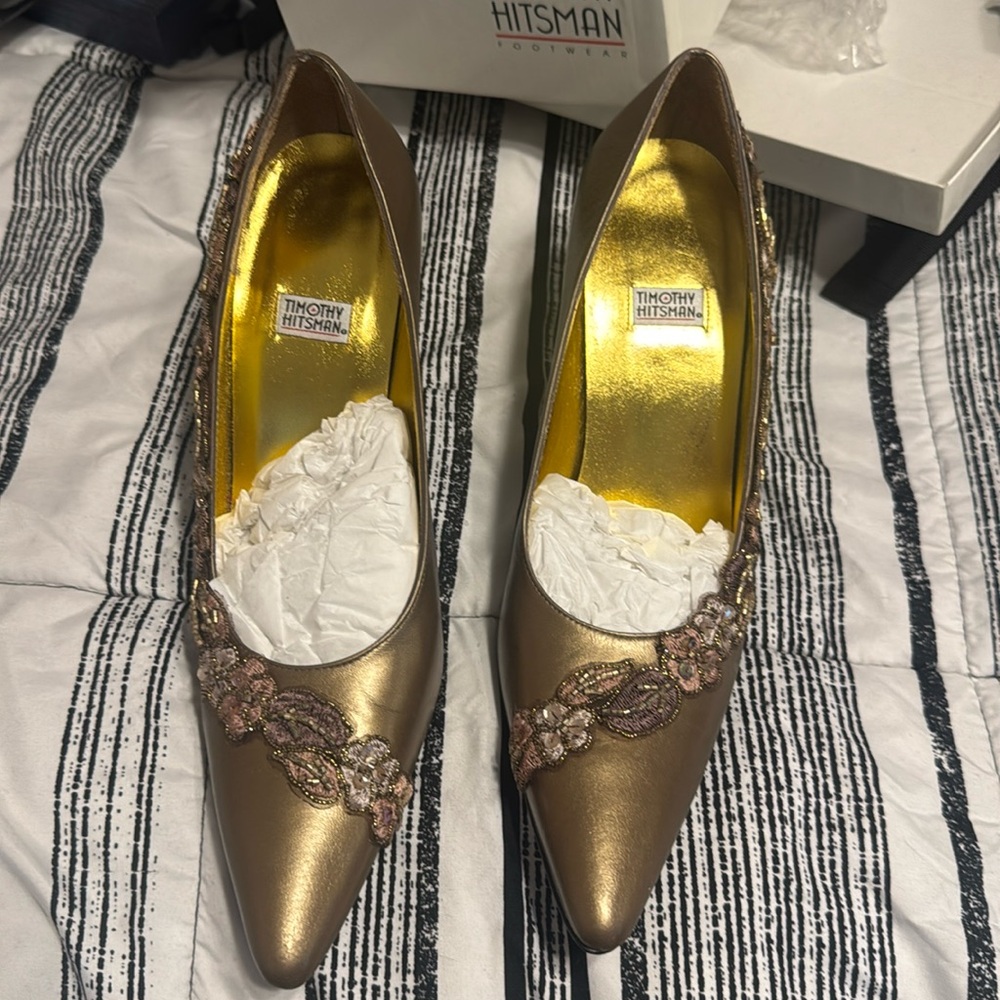 Gold pink Timothy Hitsman heels 10 M Amber style